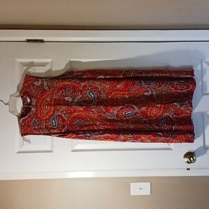 J. Jill Red and Blue Paisley Mock Turtleneck Racerback Shift Dress Size L